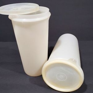 2 Vintage Tupperware Handolier Canisters & Lids Juice Pitcher Tall Round Storage